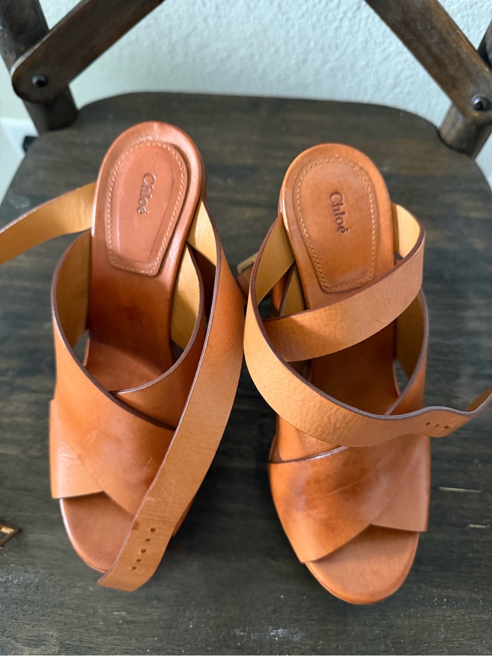 Chloe Leather Crossover Heeled Sandals